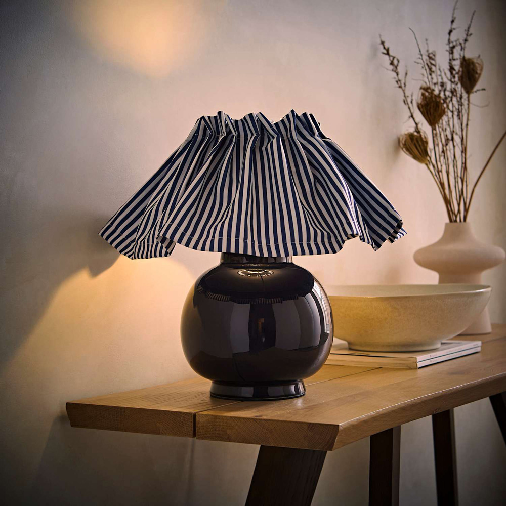 ValueLights Arabella Pinstripe Pleated Shade Navy Blue Ceramic LED Table Lamp with Bulb Image 2