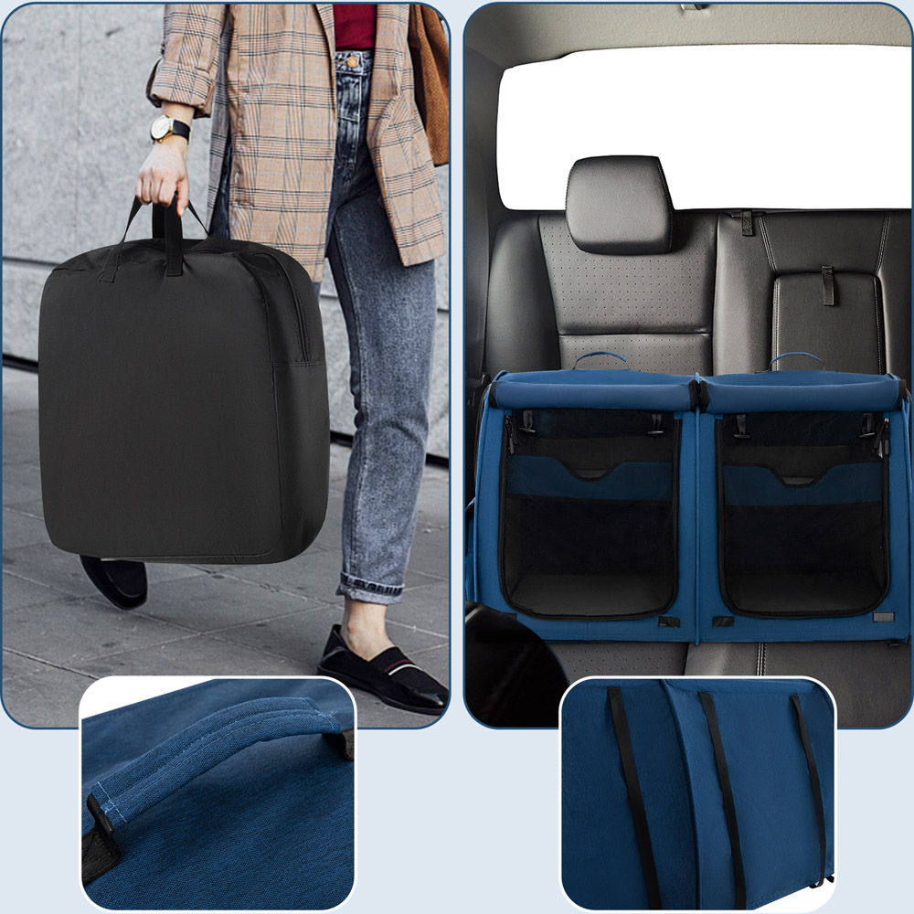 Costway Navy 2 Tier Pet Travel Carrier with Removable Hammocks Image 8