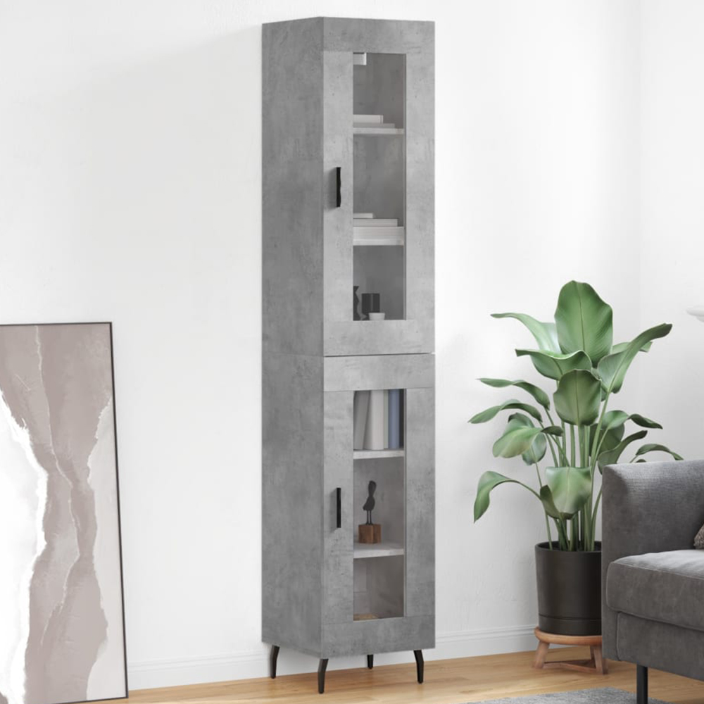 vidaXL 2 Glass Door Concrete Grey Highboard Image 1