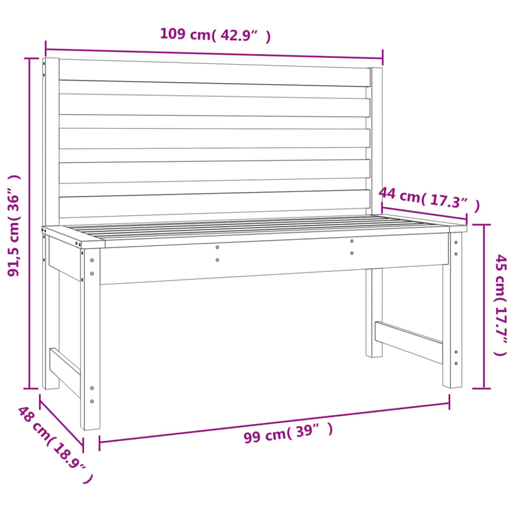 vidaXL White Solid Pine Wood Slatted Garden Bench 109 x 48 x 91.5cm Image 7