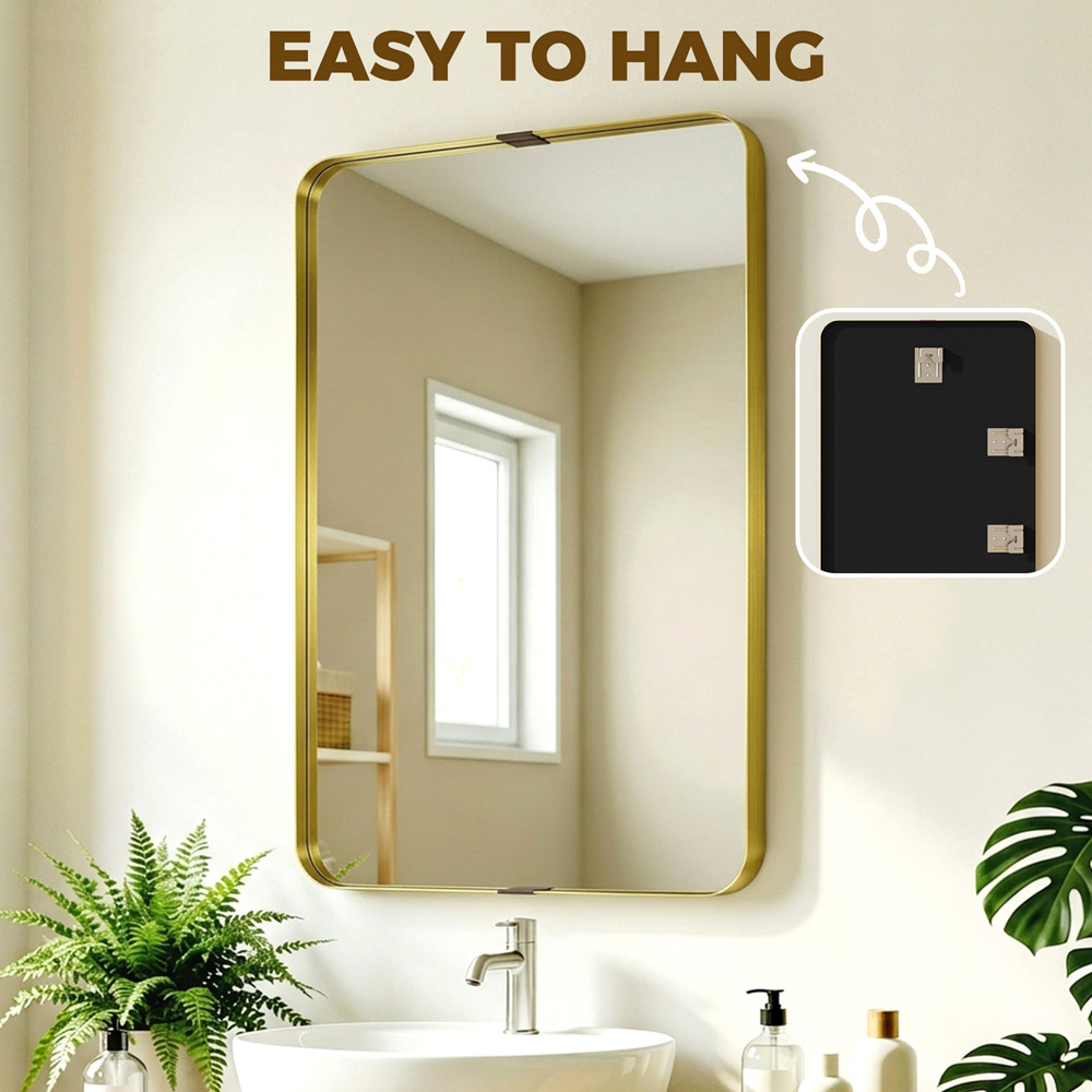 HOMCOM Gold Wall Mounted Rectangular Wall Mirror 90 x 60cm Image 7