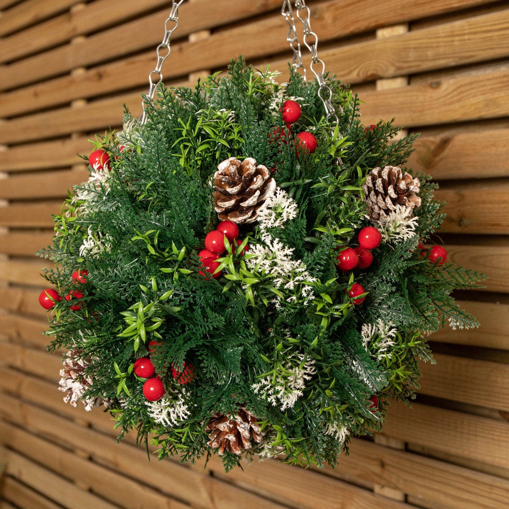 Samuel Alexander Plastic Christmas Ball 30cm with Red Berries and Pinecones Image 2