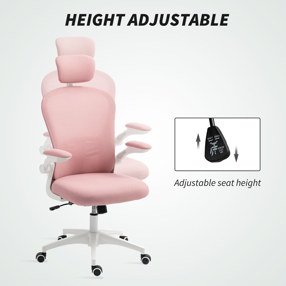 Vinsetto Pink Ergonomic Mesh Office Chair with Headrest Image 4