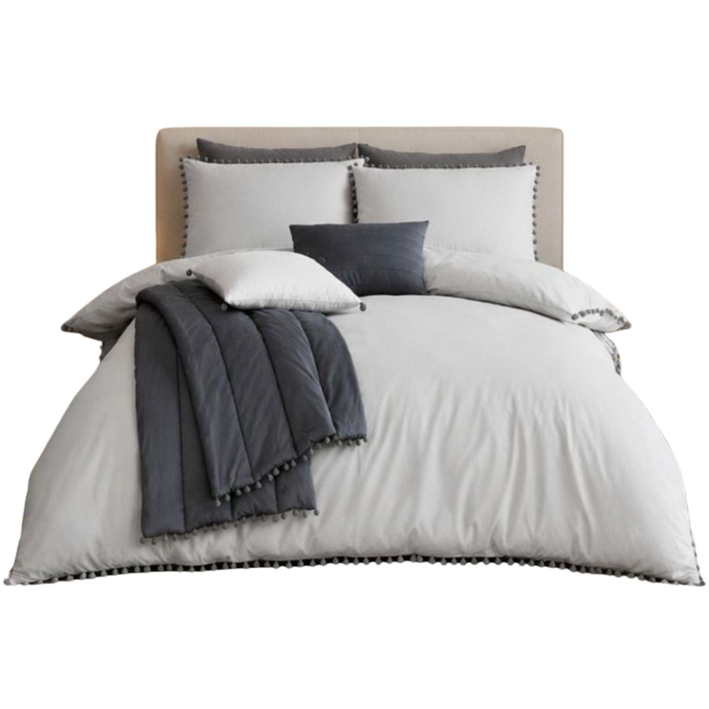 Smart Living King Size Grey Pom Pom Duvet Cover Set Image 2