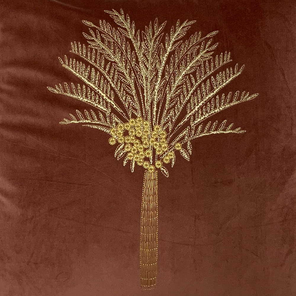 furn. Desert Palm Rock Rose Embroidered Velvet Cushion Image 3