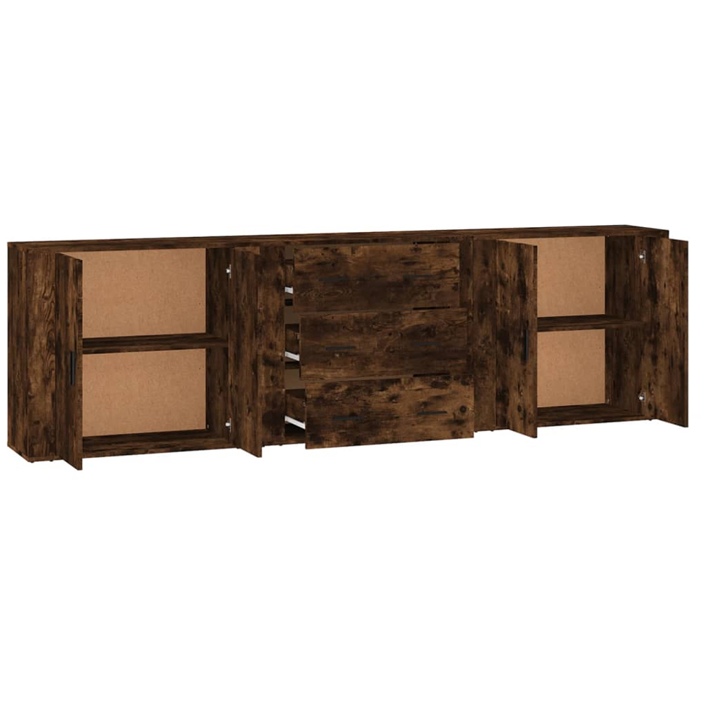 vidaXL 4 Door 3 Drawer Smoked Oak Sideboard Set of 3 Image 5