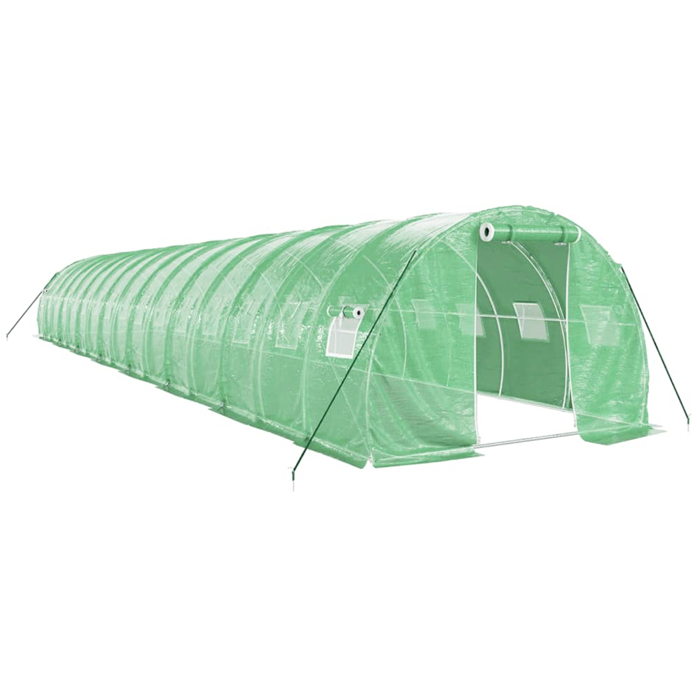vidaXL Green Polyethylene Galvanised Steel Frame 52.4 x 9.8ft Greenhouse Image 1