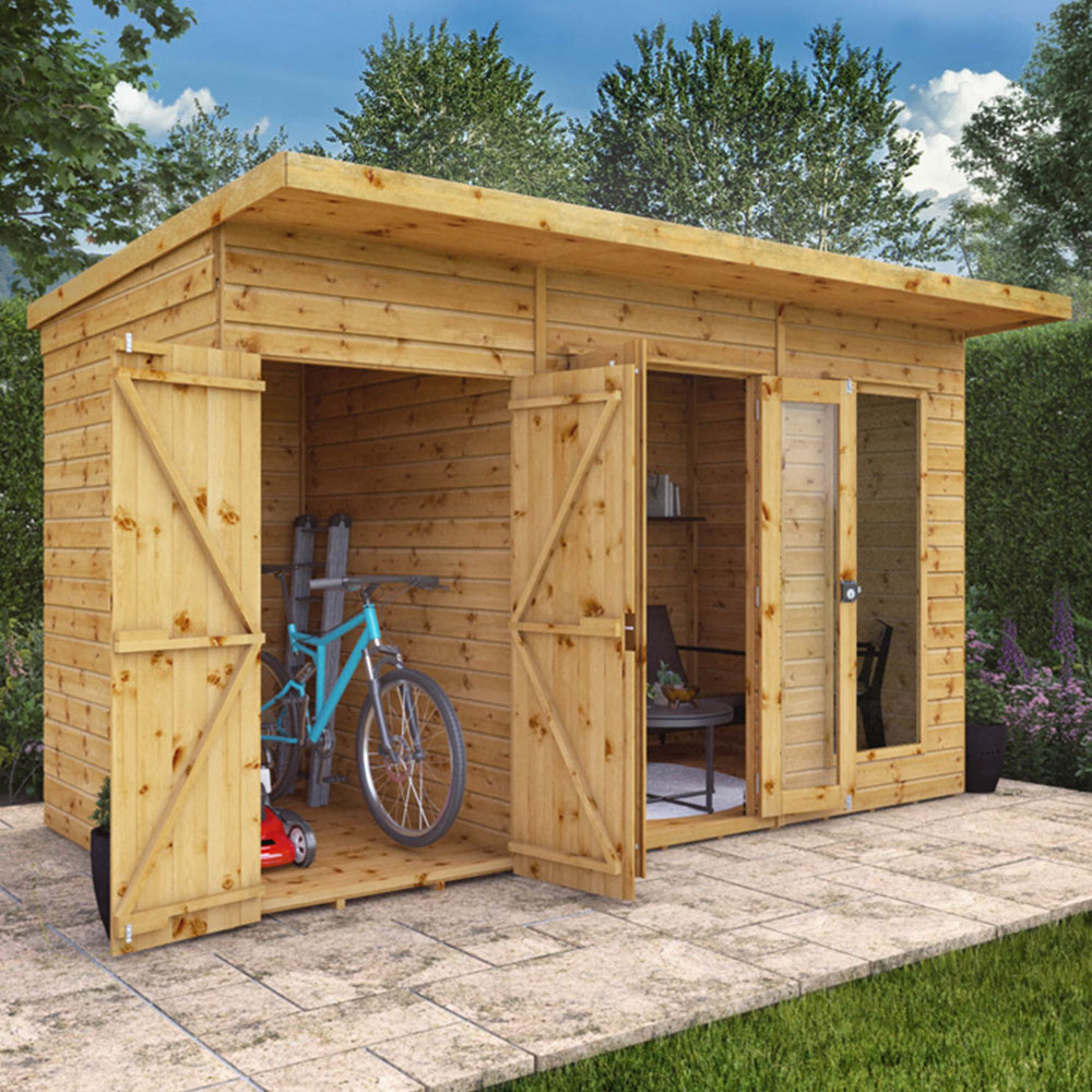 Mercia Maine 12 x 6ft Double Door Shiplap Traditional Summerhouse with Side Shed Image 2