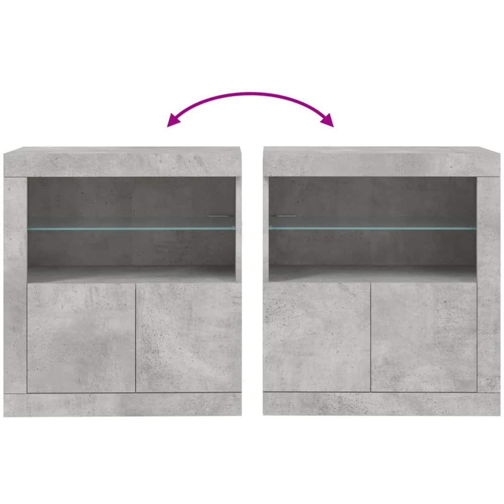 vidaXL 2 Door 2 Shelf Concrete Grey LED Sideboard Image 8