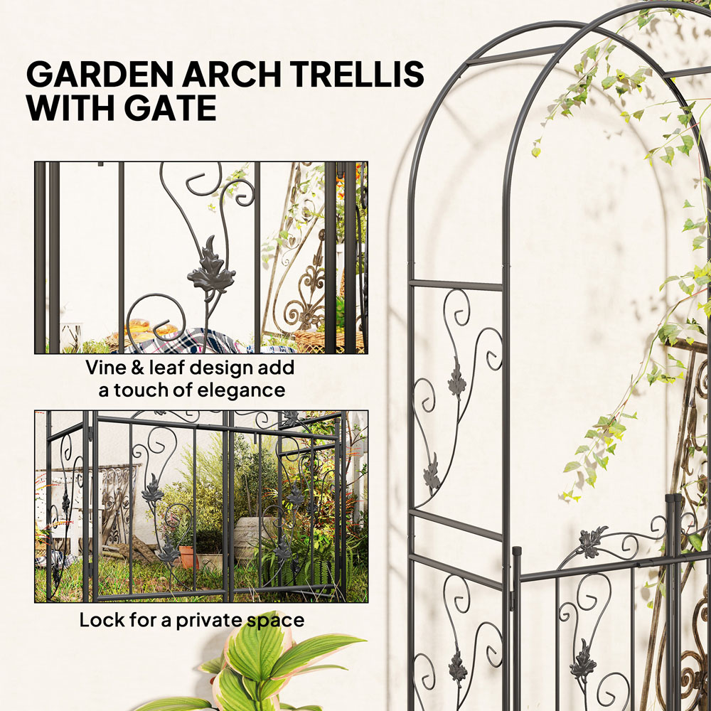 Outsunny 7 x 4ft Black Steel Garden Arch with Double Gate Image 3