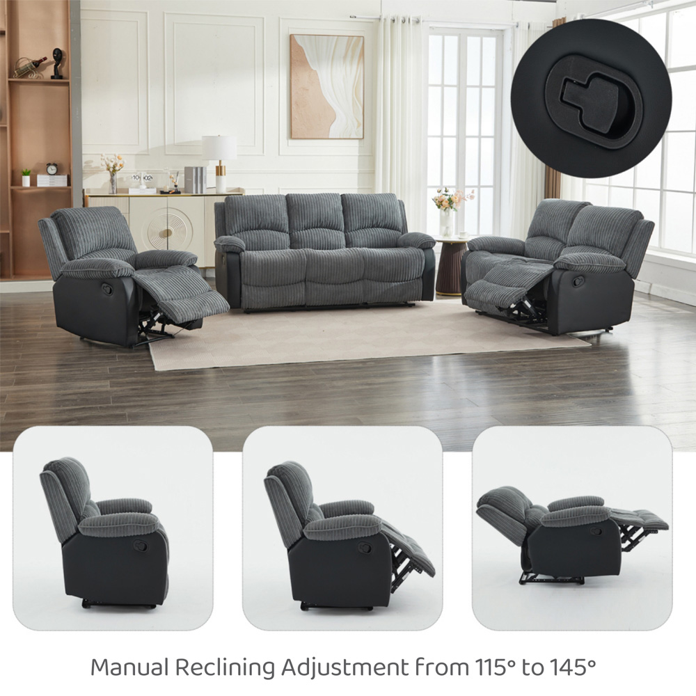 Langham 6 Seater Grey Manual Recliner Sofa Set Image 7