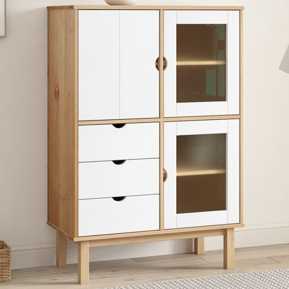 vidaXL 3 Door 3 Drawer White Highboard with Wood Legs Image