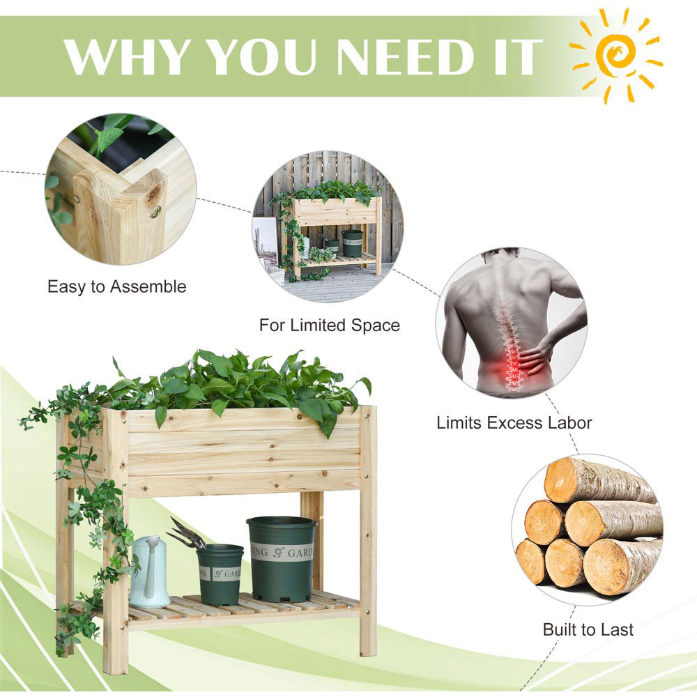 Outsunny Wooden Raised Planter Bed with Shelf 84 x 40 x 100cm Image 6