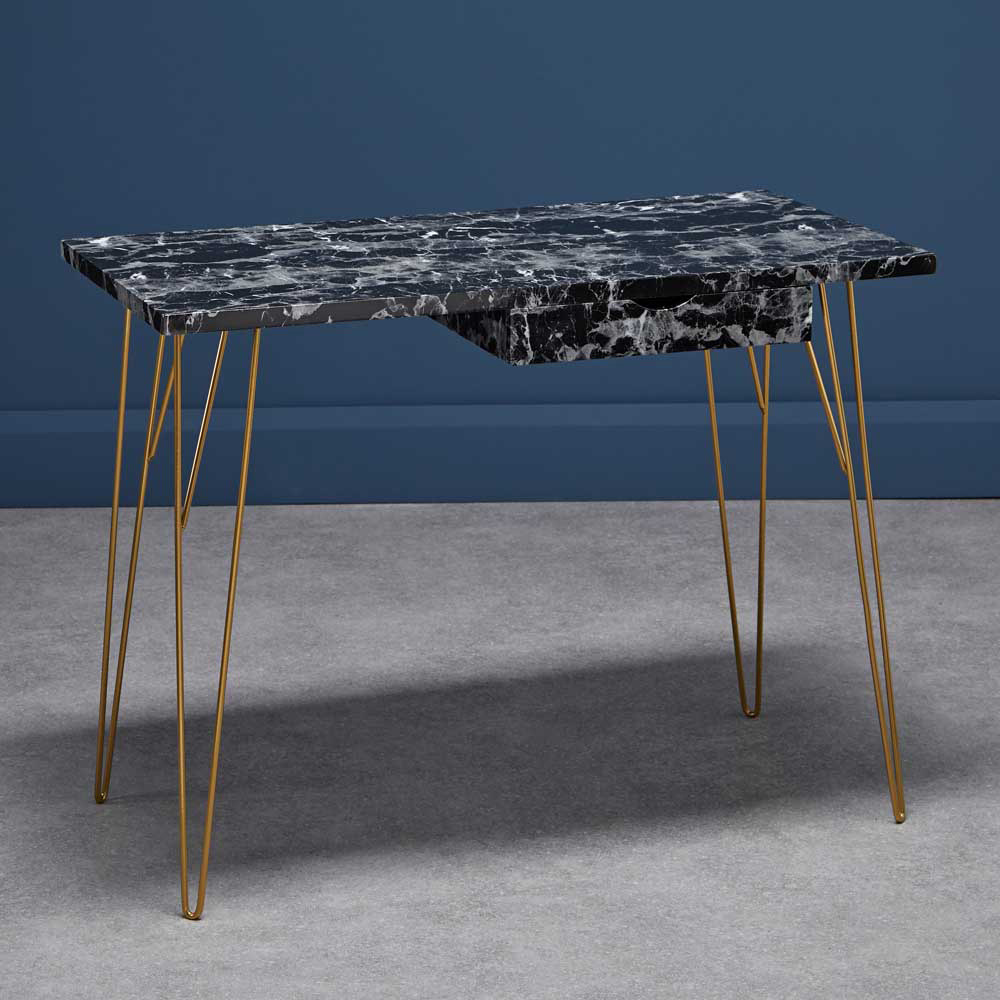 Fusion Faux Marble Top Desk Black and Gold Image 4