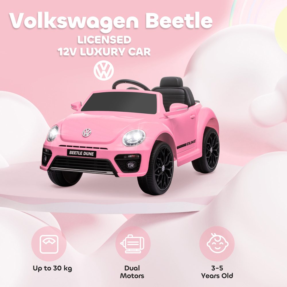 Tommy Toys Pink Volkswagen Beetle Licensed Ride on Remote Control Car 12V Image 4