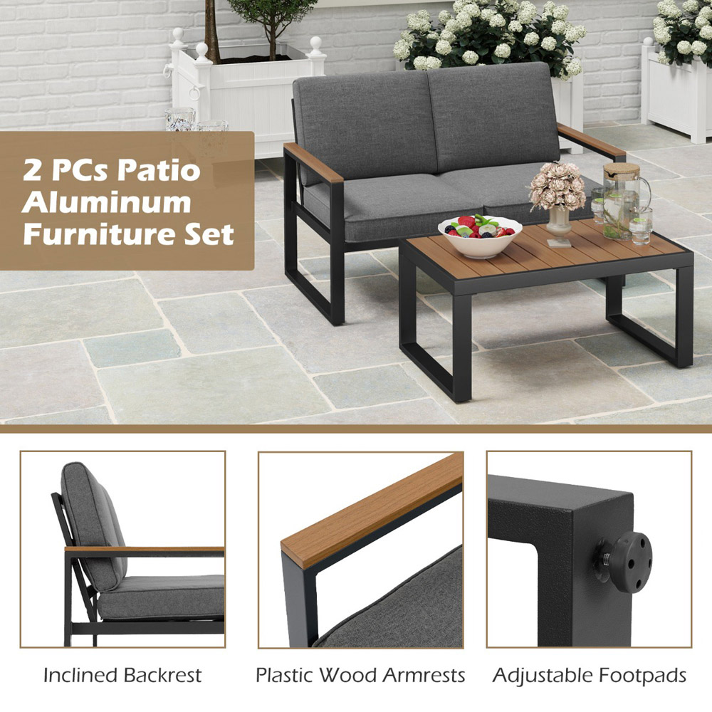 Costway 2 Seater Patio Aluminium Furniture Set Grey Image 5