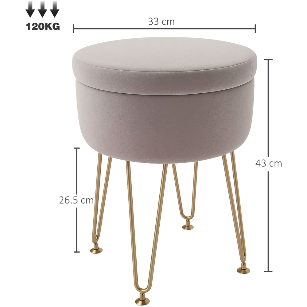 HOMCOM Pink Velvet Ottoman Footstool with Metal Hairpin Legs Image 8
