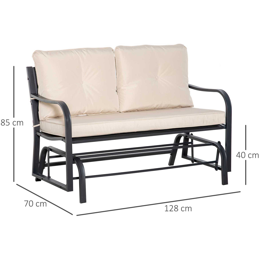 Outsunny 2 Seater Khaki Steel Glider Bench with Armrest Image 8
