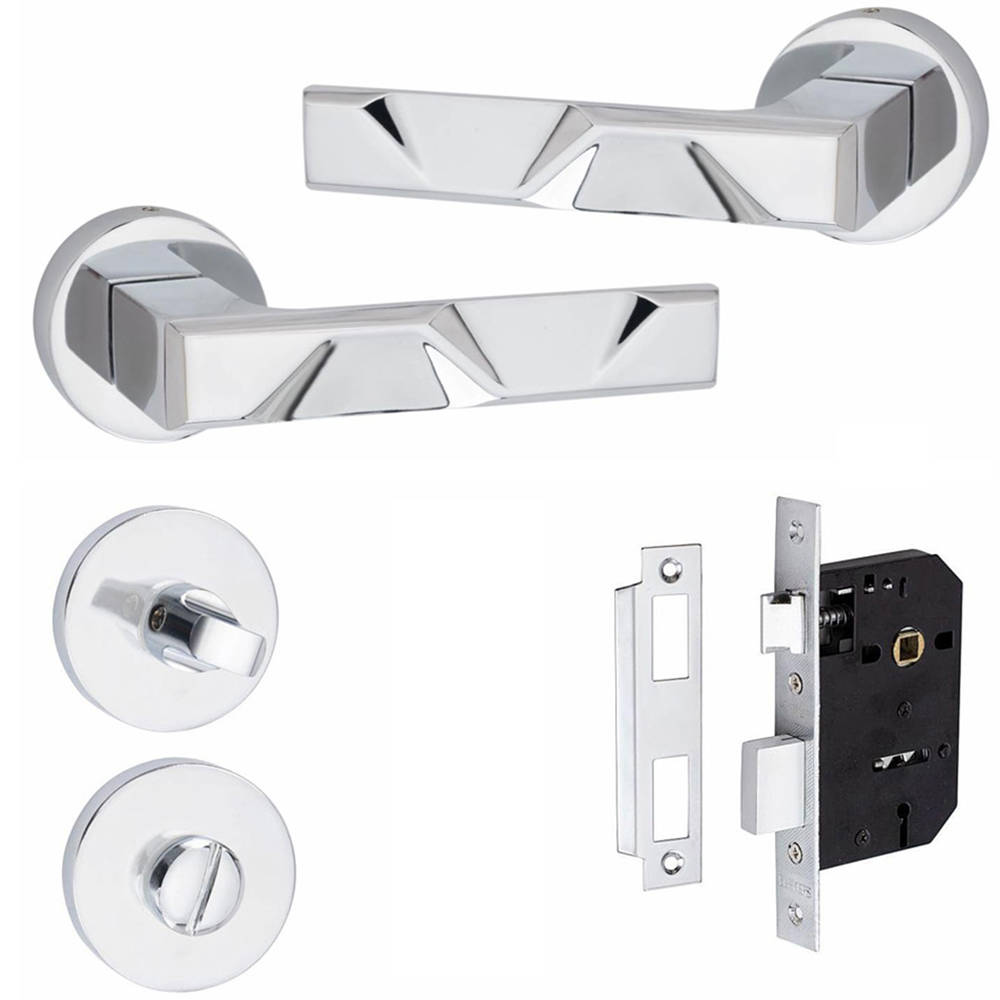 Golden Grace Polished Chrome Modern Nova Bathroom Door Handle Set Image 1