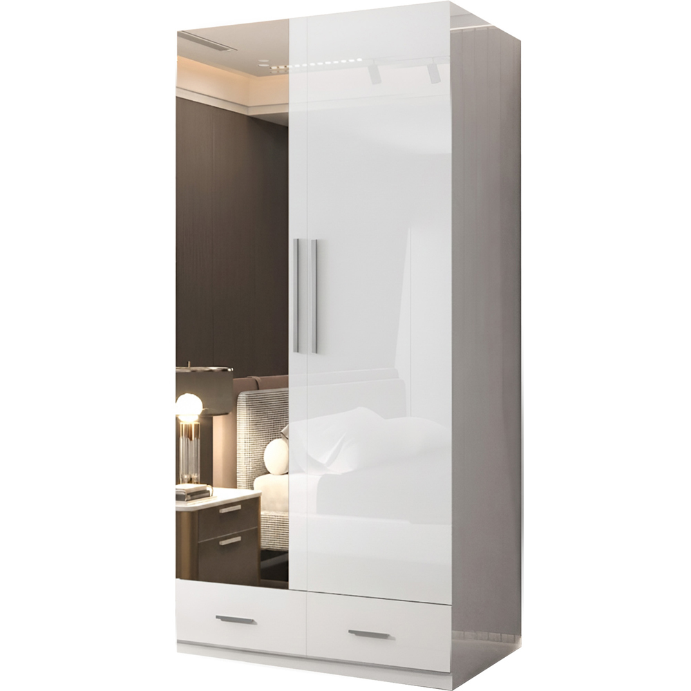 Sliding Wardrobes 4U 2 Door 2 Drawer White High Gloss Hinge Door Wardrobe 90cm Image 2