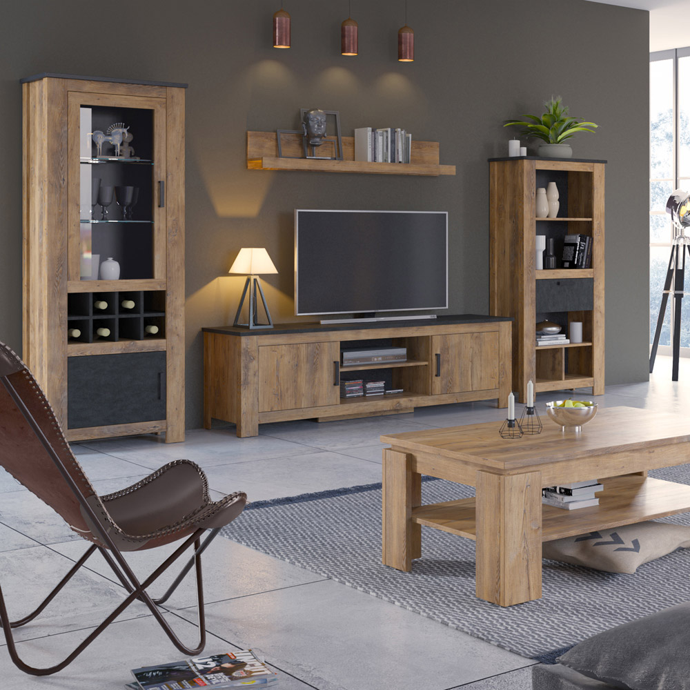 Florence 2 Door Chestnut and Matera Grey Display Cabinet with Wine Rack Image 4