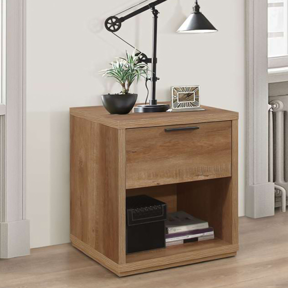 Stockwell Single Drawer Brown Bedside Table Image 1