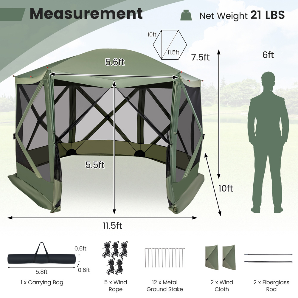 Costway 3.4 x 3.4m Green Camping Gazebo Image 6