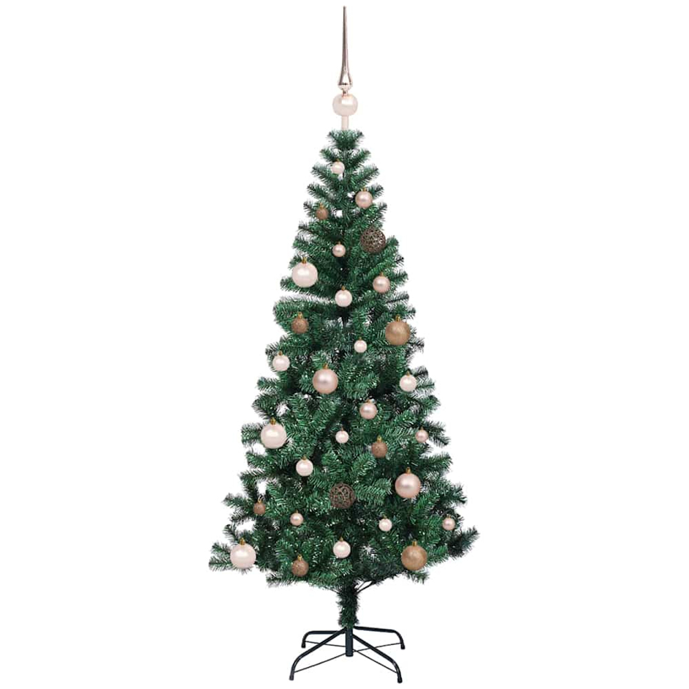 vidaXL Pre-Lit Rose Gold Baubles Green Artificial Christmas Tree 5ft Image 4