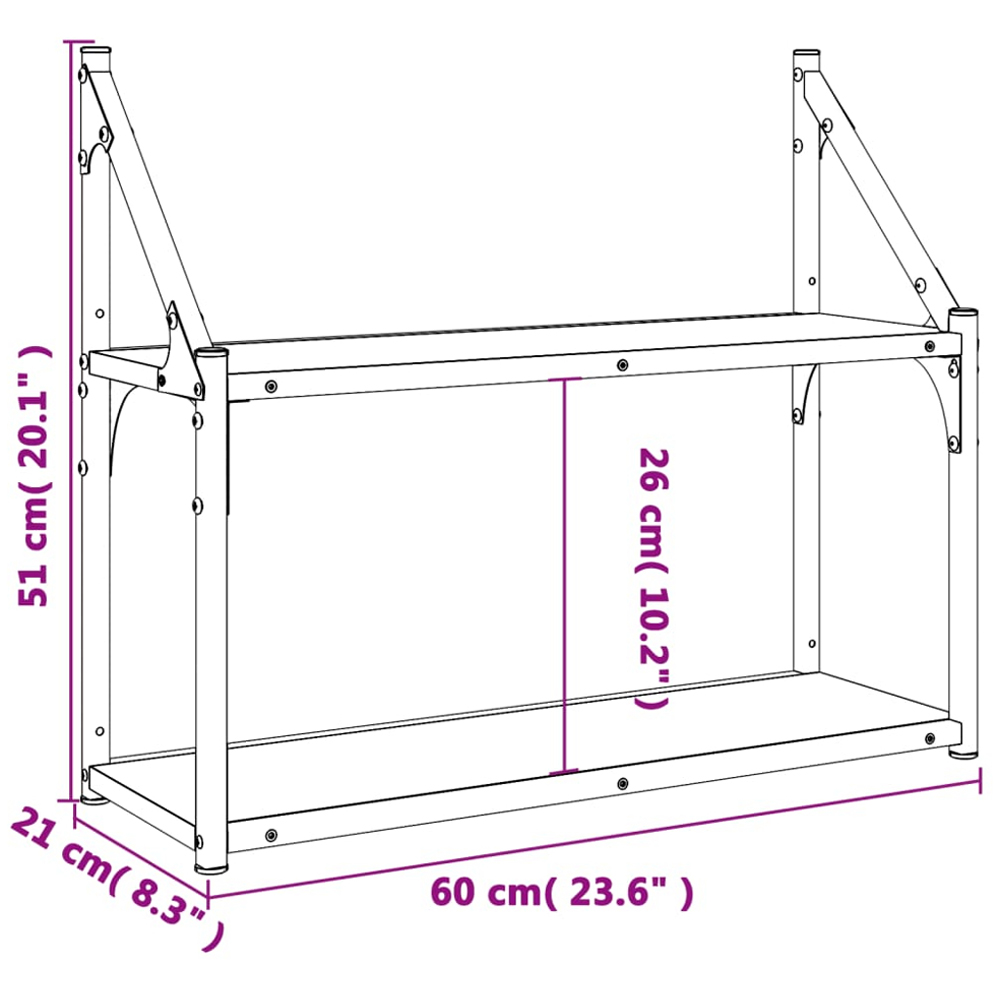 vidaXL 2 Shelf Sonoma Oak Floating Wall Shelf Image 7