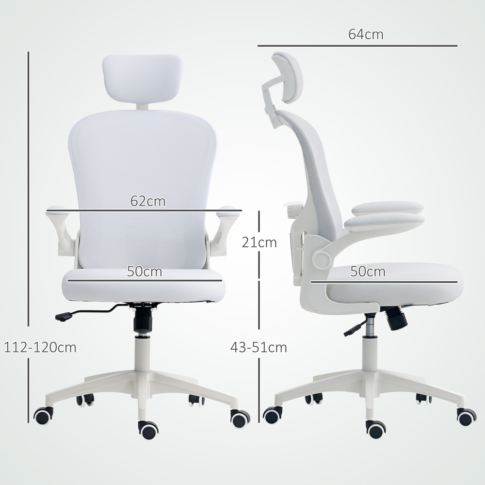 Vinsetto White Ergonomic Mesh Office Chair with Headrest Image 9