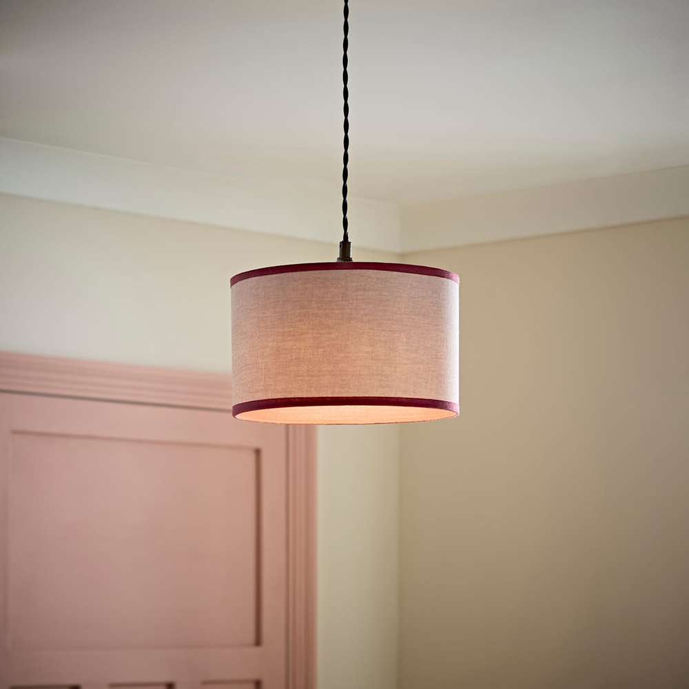 ValueLights Kiara Natural Linen Small Lamp Shade with Pink Trim Inner 25cm Image 6