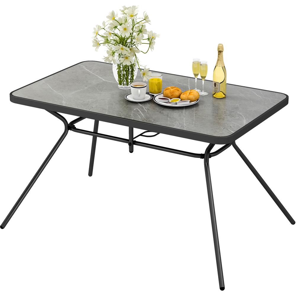 Costway Marble Effect 6 Seater Heavy Duty Metal Garden Dining Table Grey Image 3