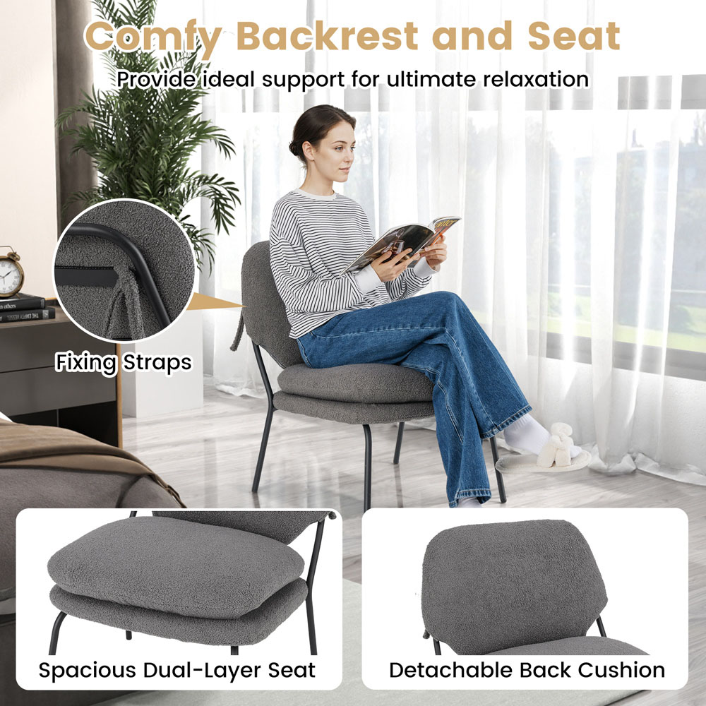 Costway Grey Teddy Fleece Fabric Armless Accent Chair Image 6