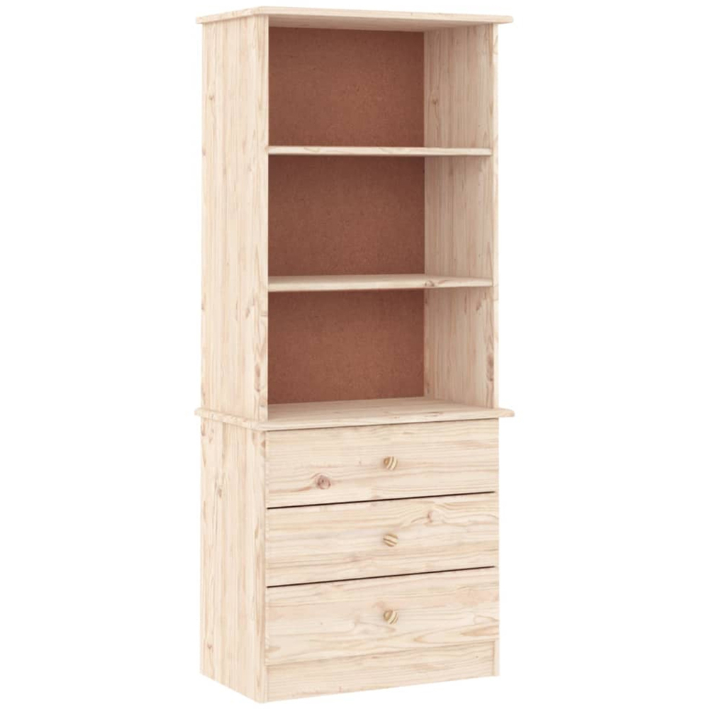 vidaXL Alta 3 Drawer 3 Shelf Natural Solid Pine Wood Bookcase Image 2