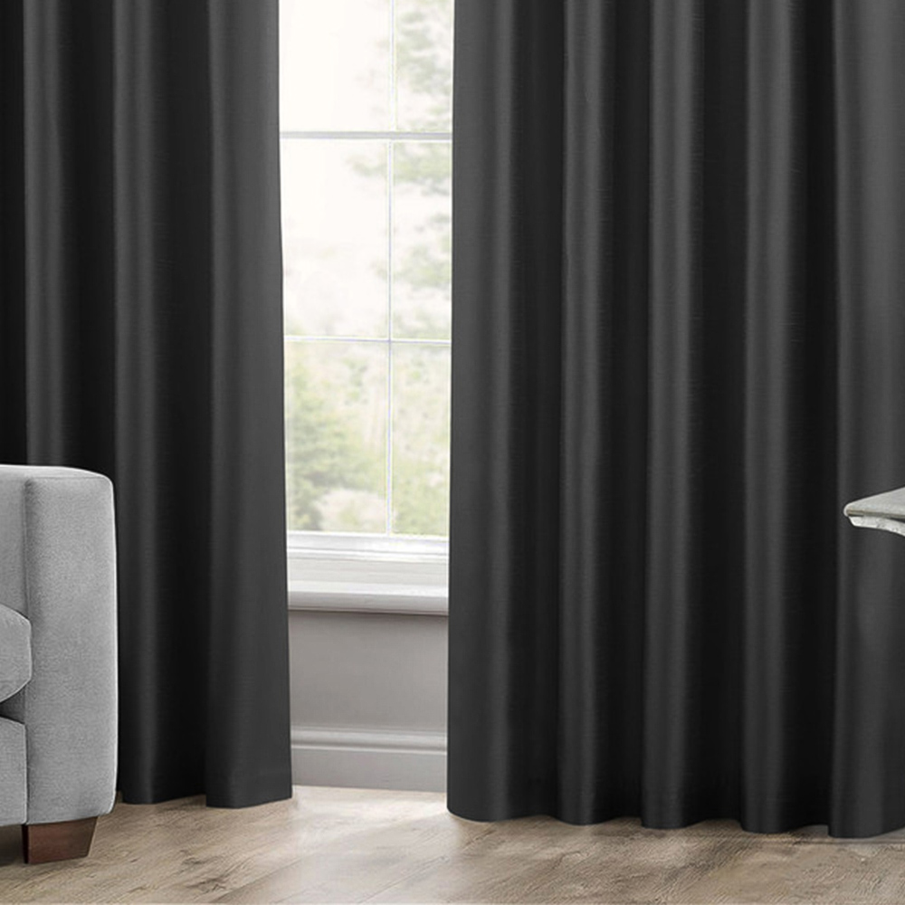 Intimates Faux Silk Black Curtains 168 x 229cm Image 3