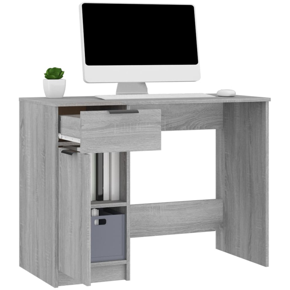 vidaXL Single Door Single Drawer Computer Desk Grey Sonoma Image 4