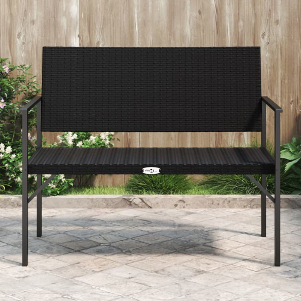 vidaXL 2 Seater Black Rattan Garden Bench Image 1