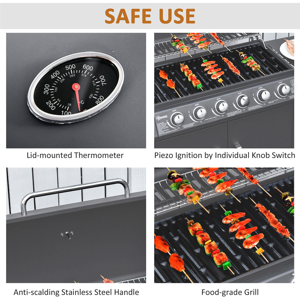 Outsunny Grey 6+1 Burner Gas Barbecue Grill with Wheel Image 6