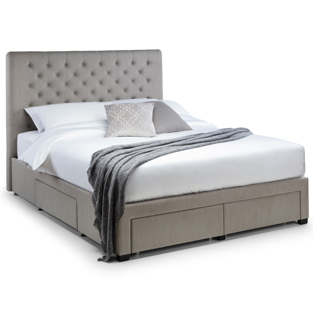 Julian Bowen Wilton Double Deep Button Grey Linen Bed Frame with Underbed Drawers Image 2