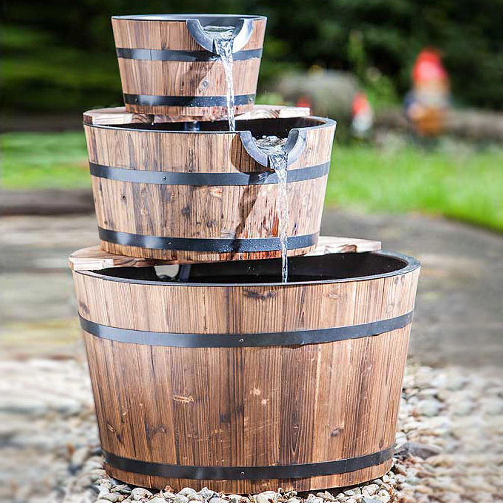 Heissner 3 Tier Wooden Barrel Water Feature Image 2