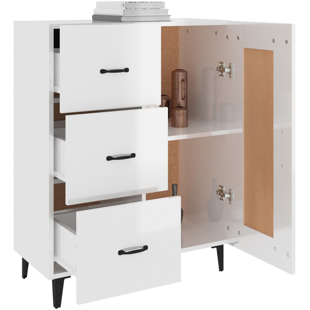 vidaXL Single Door 3 Drawer High Gloss White Sideboard Image 4