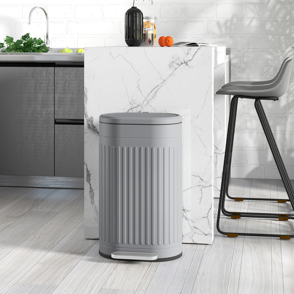 HOMCOM Grey Metal Soft Close Kitchen Pedal Bin Image 2