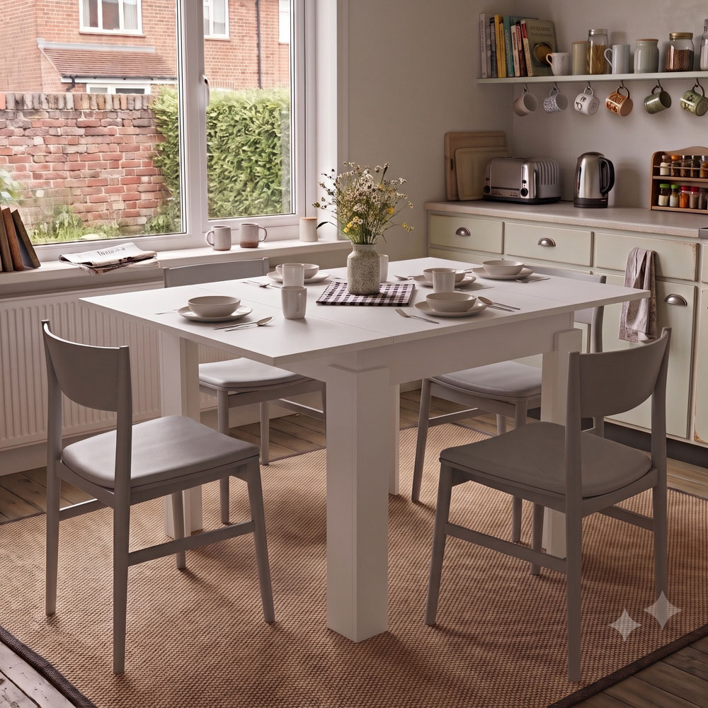 Shefa Line Family 6 Seater White 90-150cm Extendable Dining Table Image 2