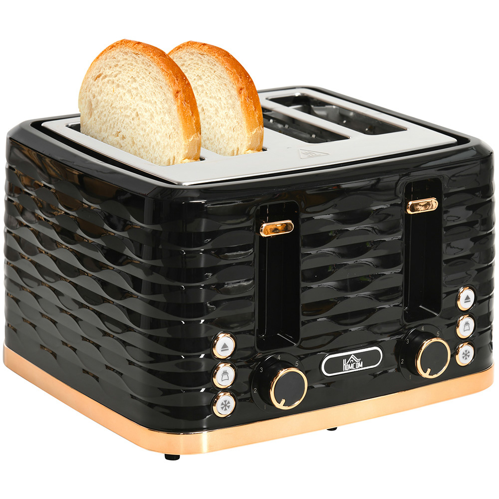 HOMCOM 800-209V70BK Black Ripple 4 Slot Toaster 1600W Image 3
