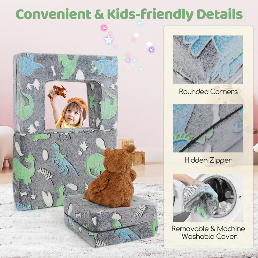 Costway Grey Toddler Play Couch with Machine Washable Cover Image 5