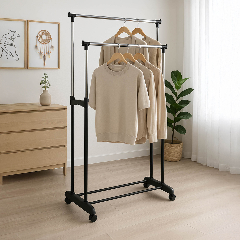 Home Vida Chrome Black Double Garment Rack Image 2