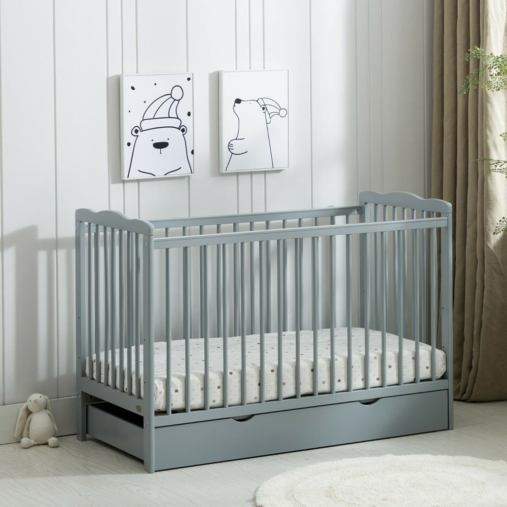 wilko Brooklyn Single Drawer Grey Height Adjustable Wooden Baby Cot Crib Image 3