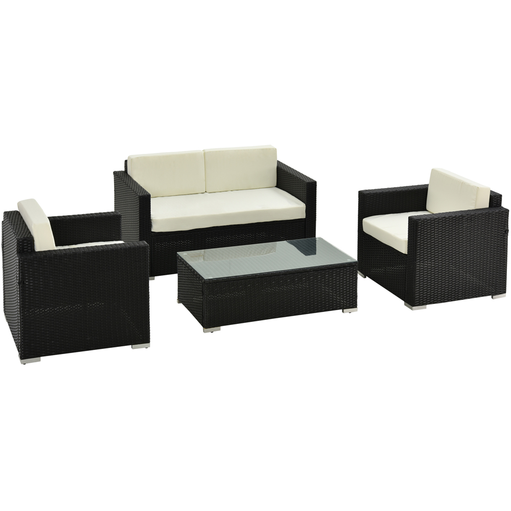Outsunny 4 Seater Black and White PE Rattan Sofa Lounge Set Image 2