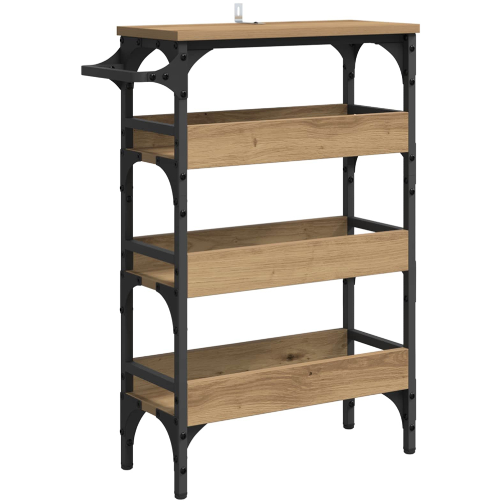 vidaXL 3 Shelf Artisan Oak Kitchen Trolley with Handle Image 5