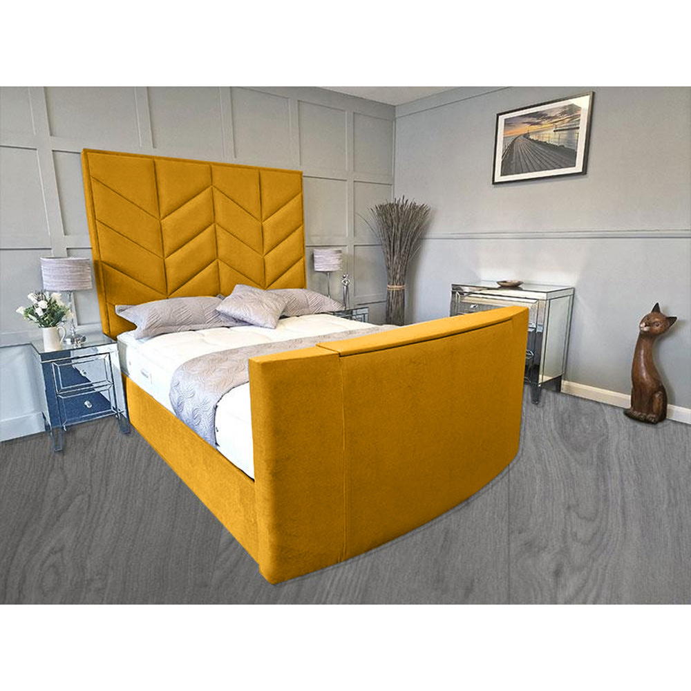 Eleganza Home Alino King Size Mustard Plush Velvet TV Bed Frame Image 3